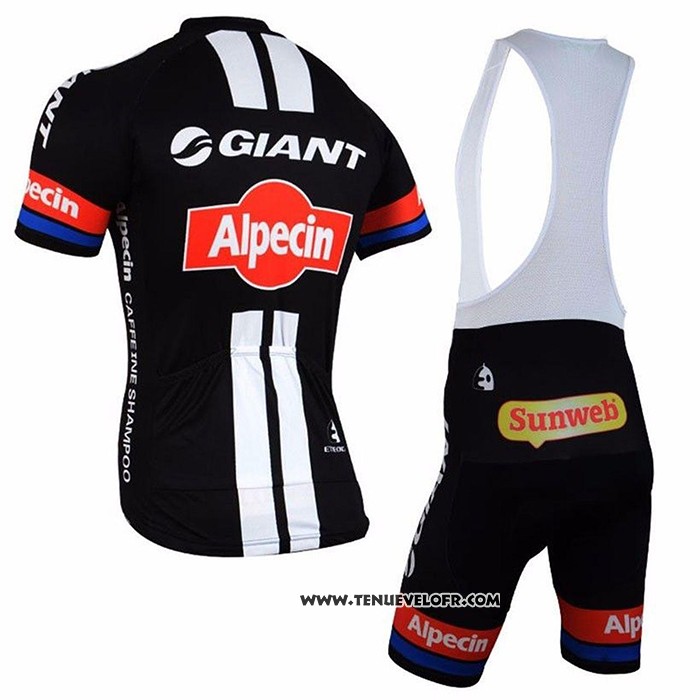2021 Maillot Cyclisme Giant Alpecin Noir Blanc Rouge Manches Courtes et Cuissard